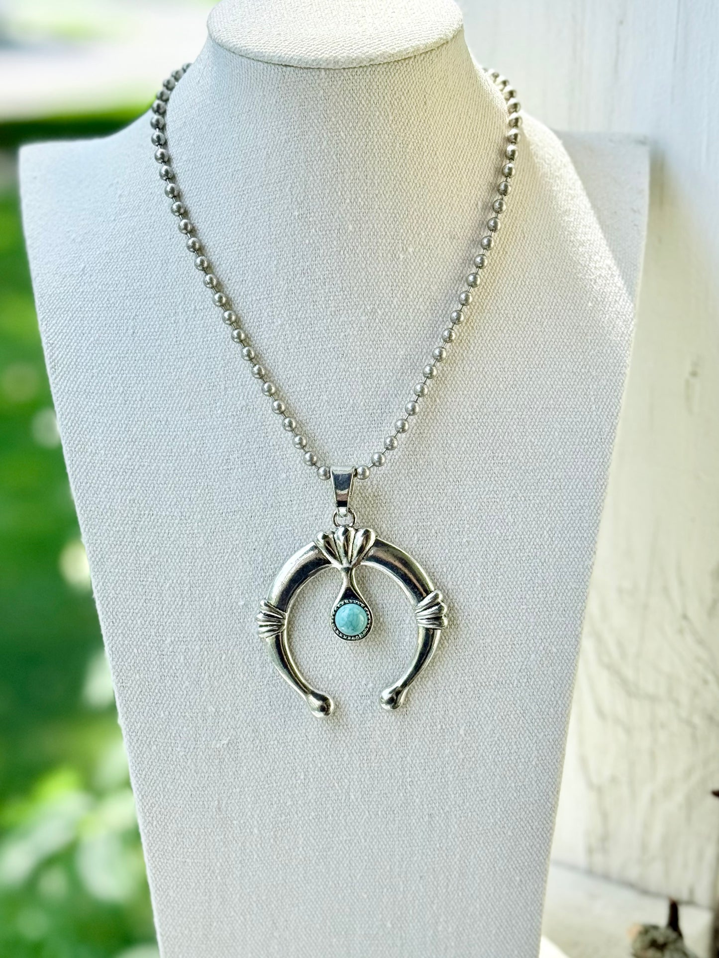 Turquoise + Antique Silver Squash Blossom Necklace