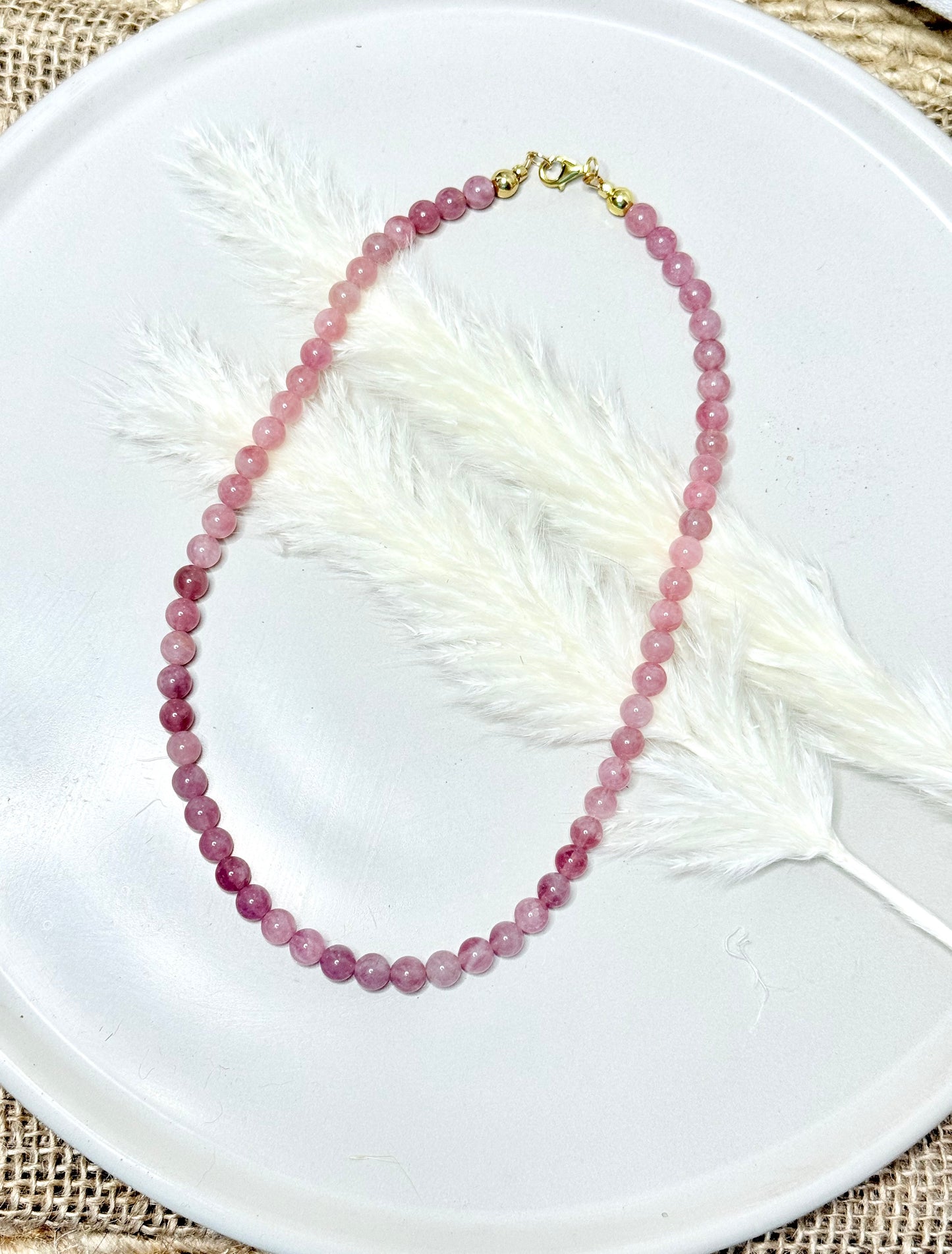 Mozambique Rose Quartz + Gold Beaded Necklace