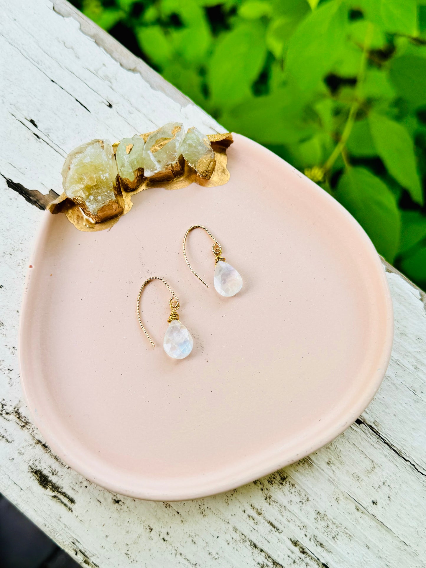Rainbow Moonstone + Gold Earrings