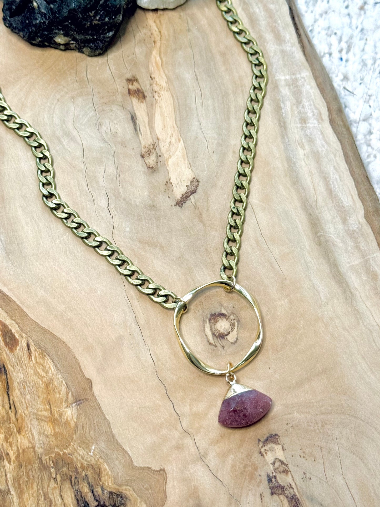 Chunky Strawberry Quartz + Mixed Metals Eternity Necklace