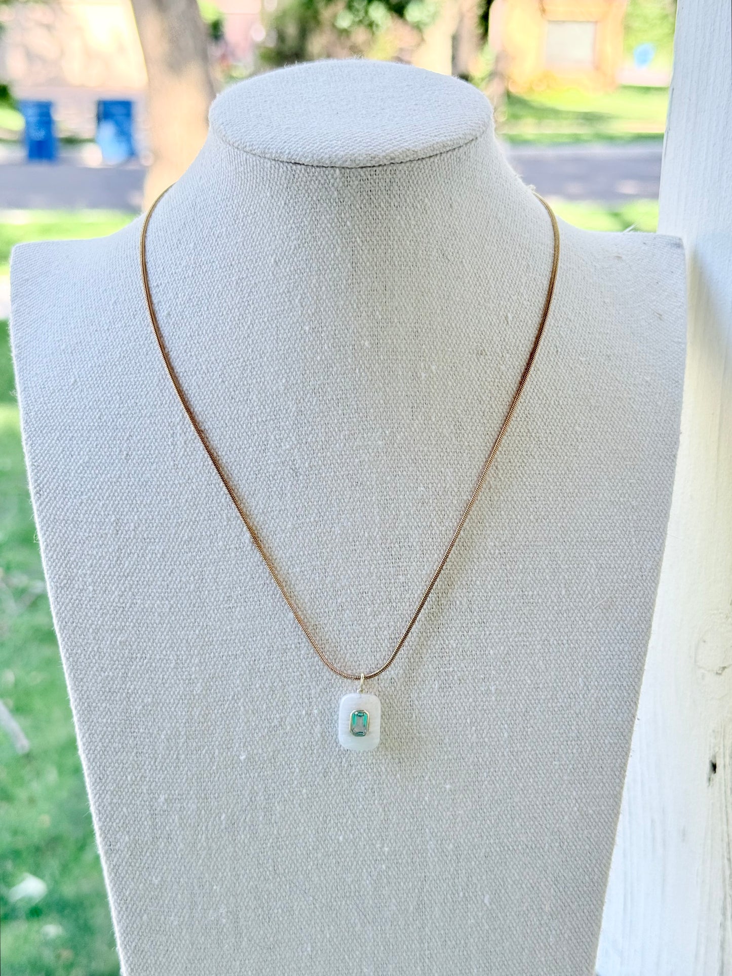 Rainbow Moonstone + White Topaz Gold Necklace