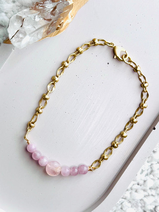 Madagascar Rose Quartz + Matte Gold Chain Bracelet