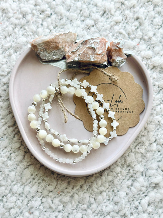 Mother of Pearl + Silver Stack (3-stack)