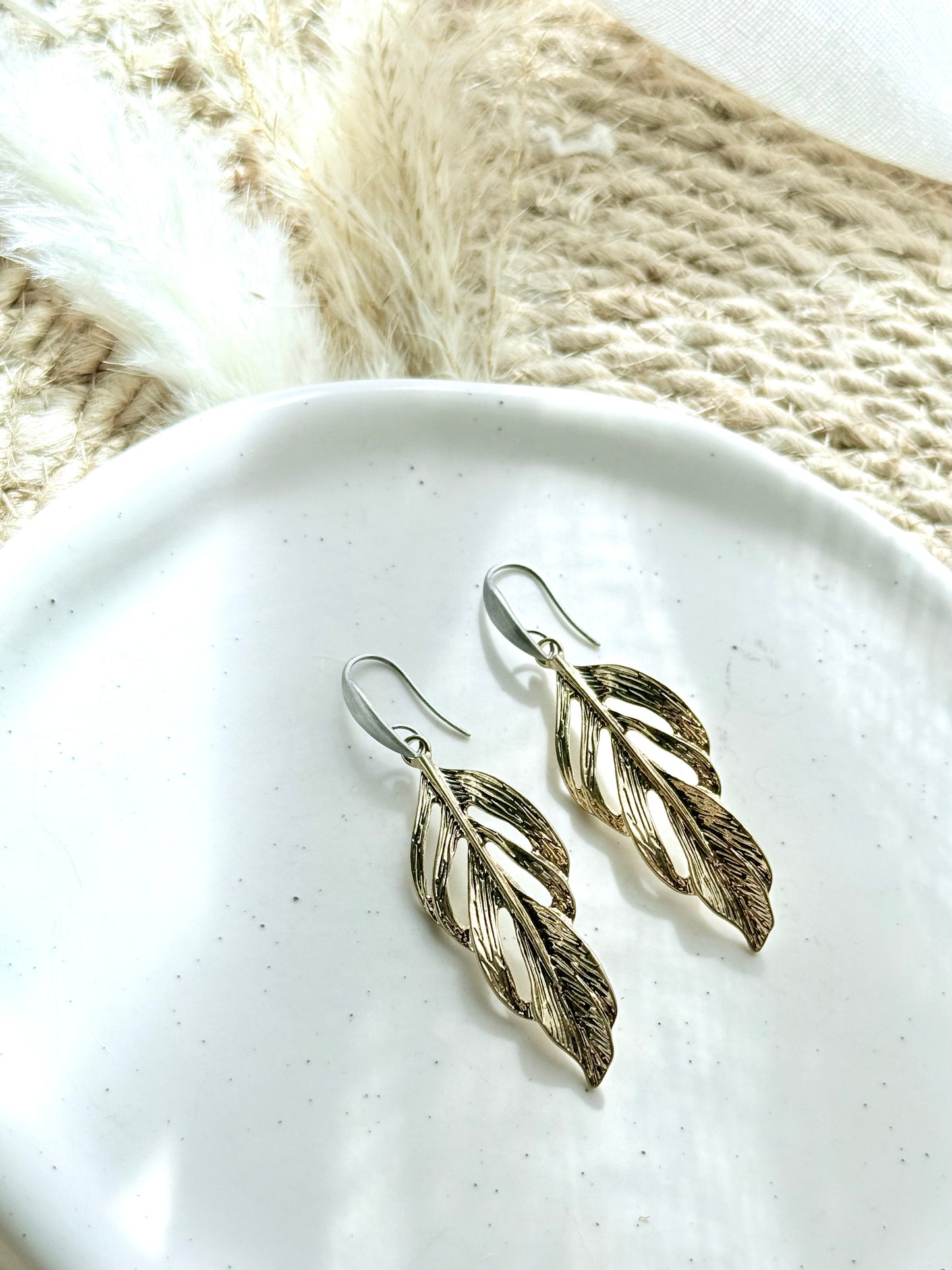 Gold + Matte Silver Mixed Metal Leaf Earrings