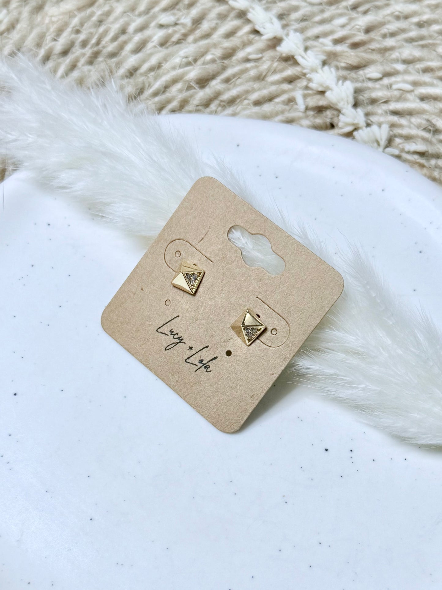 Crystal + Gold Pyramid Earrings