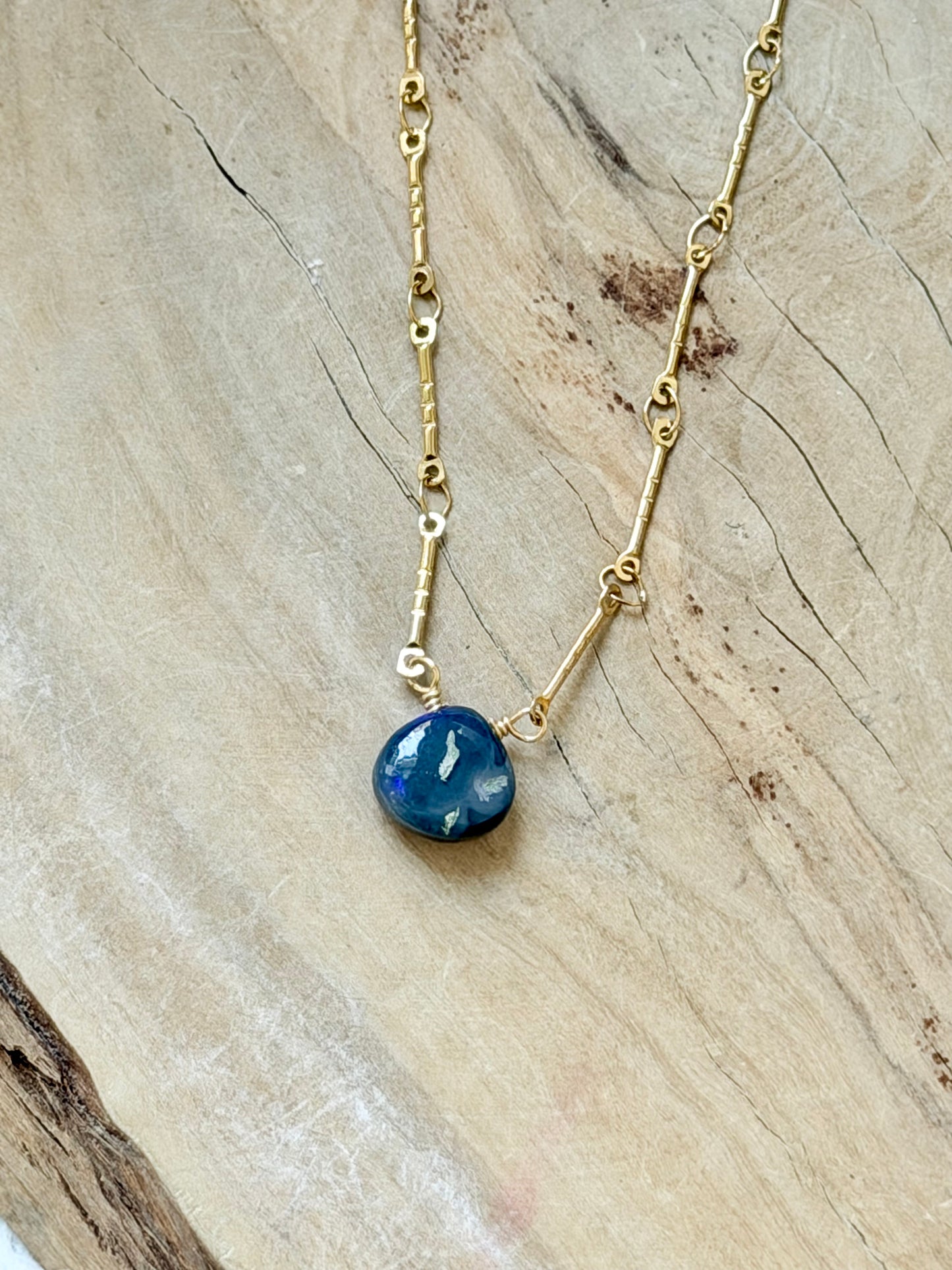 Lightning Ridge Australian Opal + Gold Stainless Steel Necklace