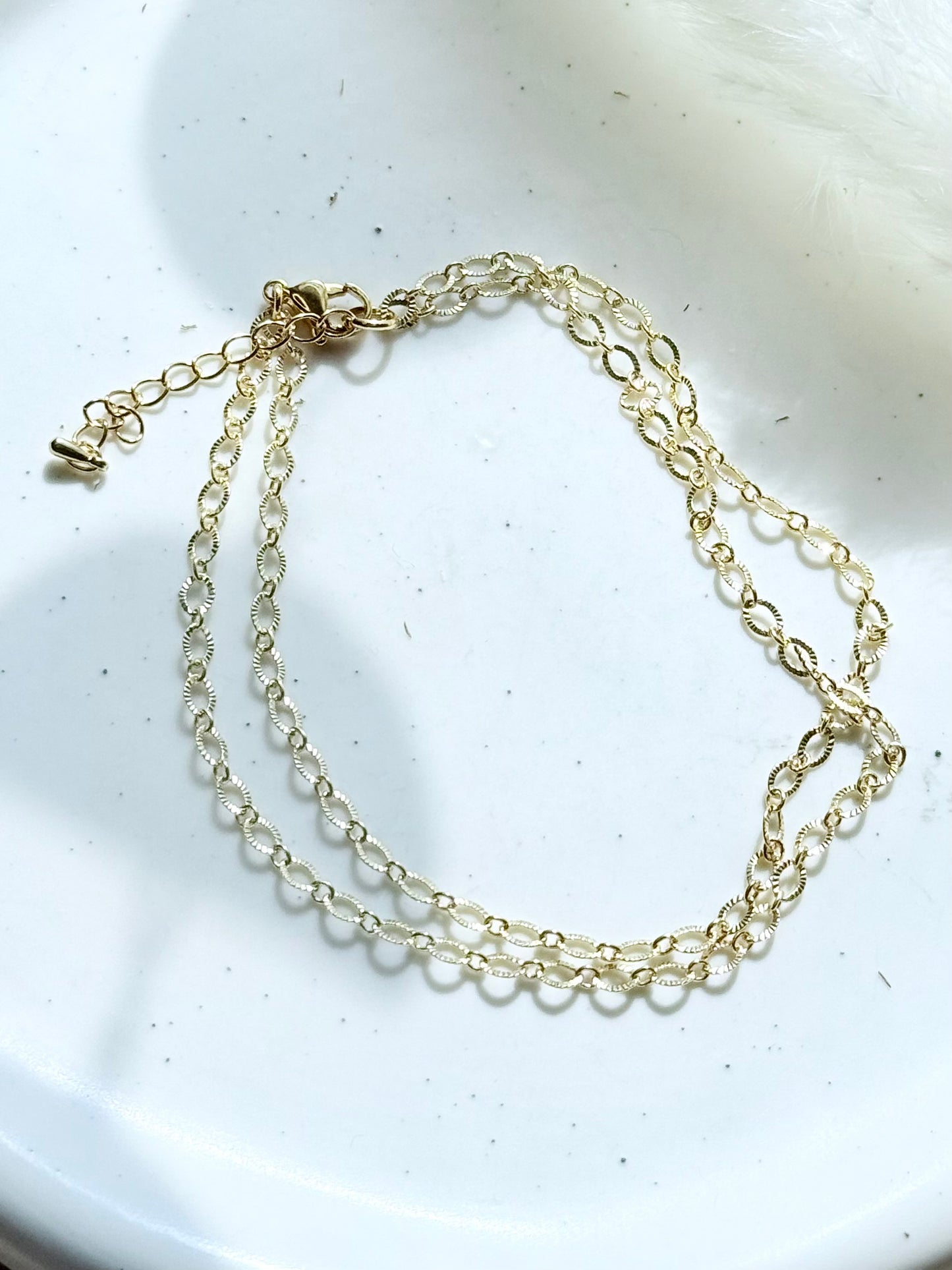 Gold Duet Anklet (Embossed Oval Chains)