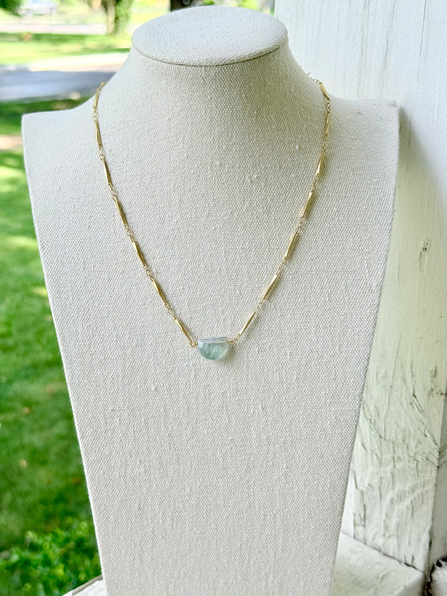Fluorite + Matte Gold Half Moon Necklace