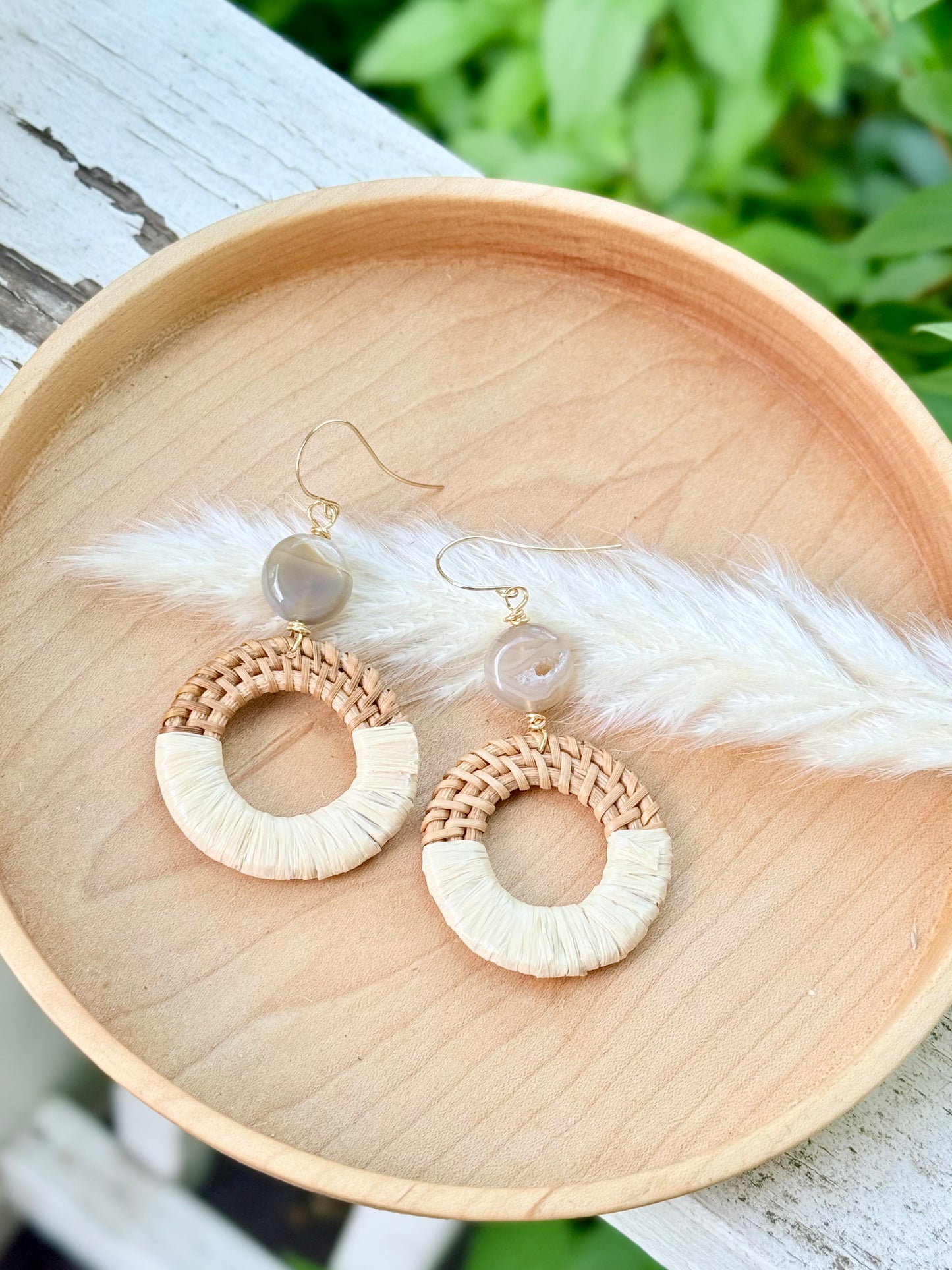 Phantom Agate + Gold Rattan Earrings