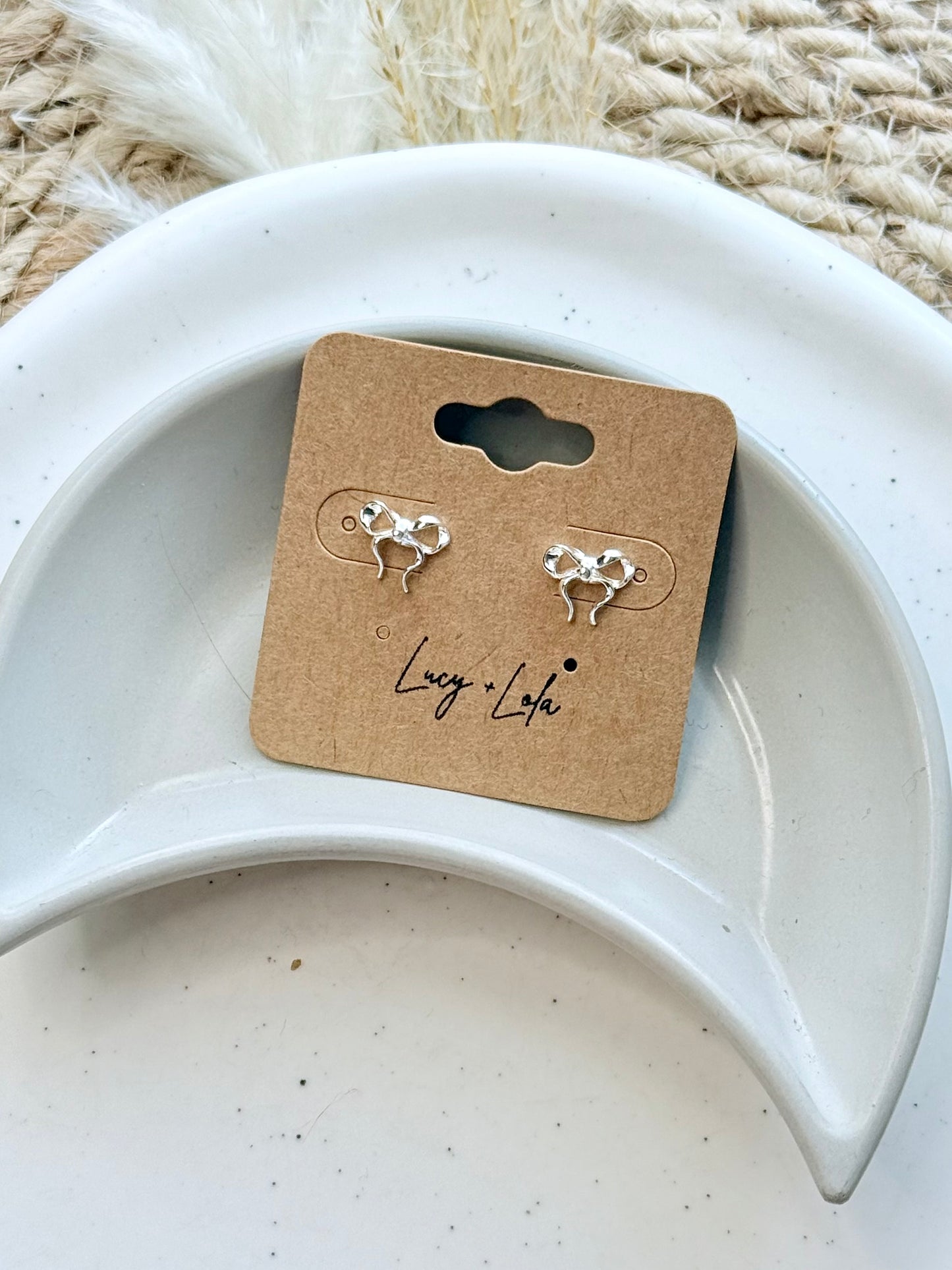 Silver Curly Bow Mini Stud Earrings