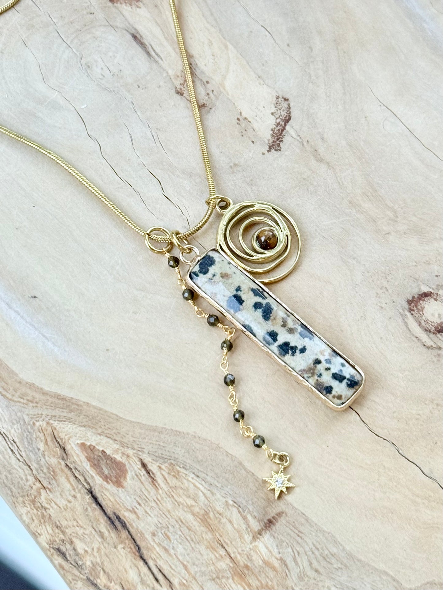 Dalmatian Jasper + Gold Stainless Steel Necklace