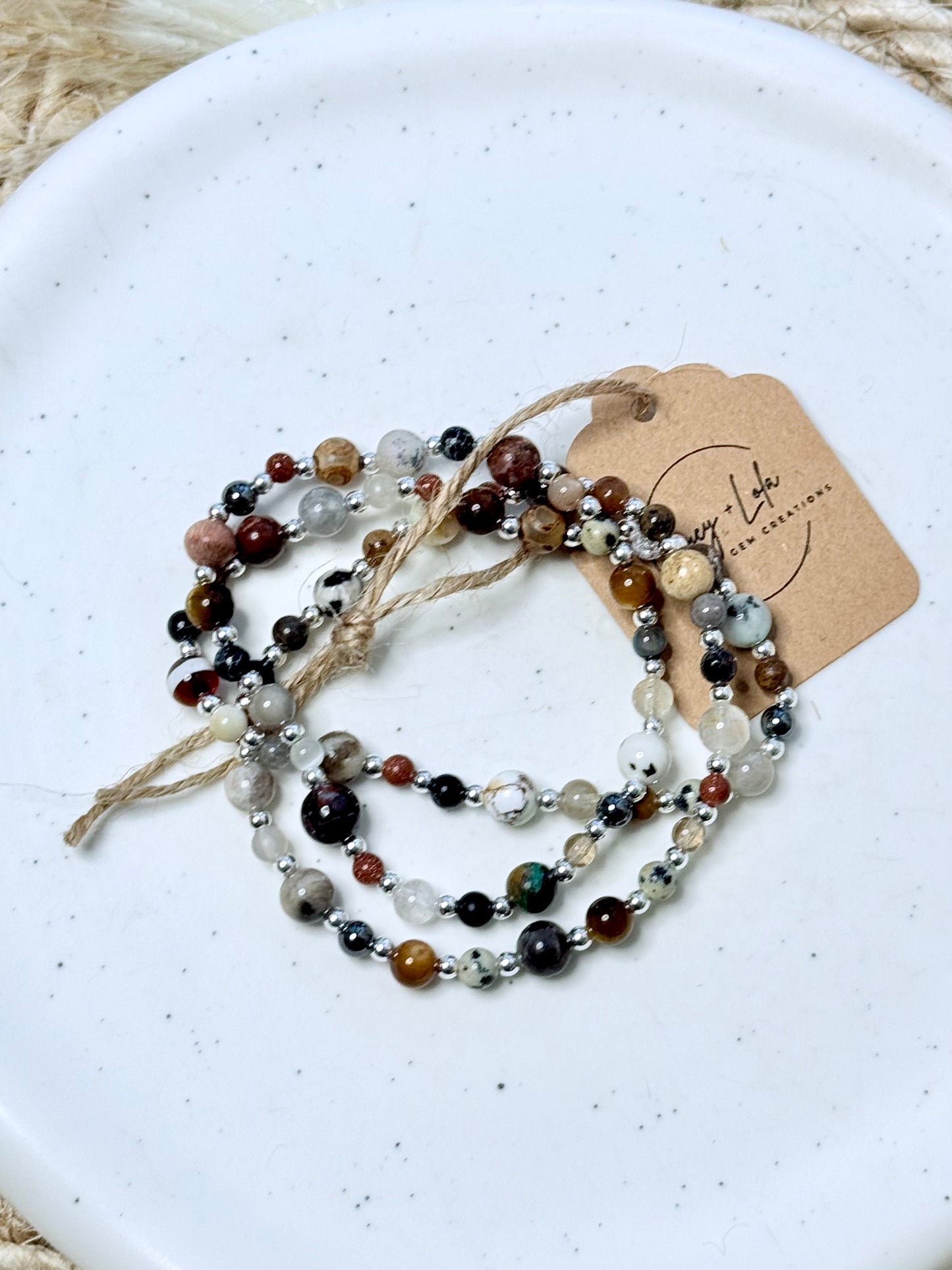 Neutral Mixed Gems + Silver (3-stack)