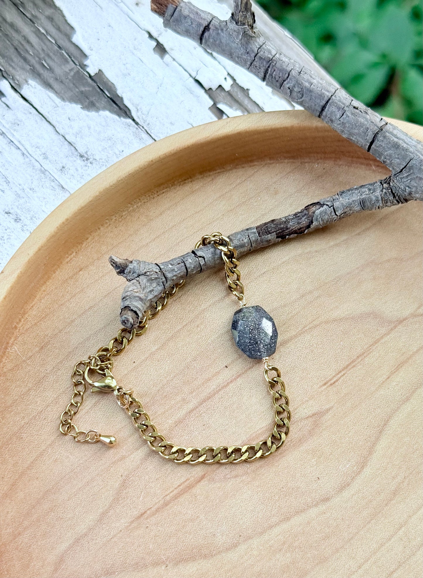 Black Sunstone + Gold Stainless Steel Bracelet