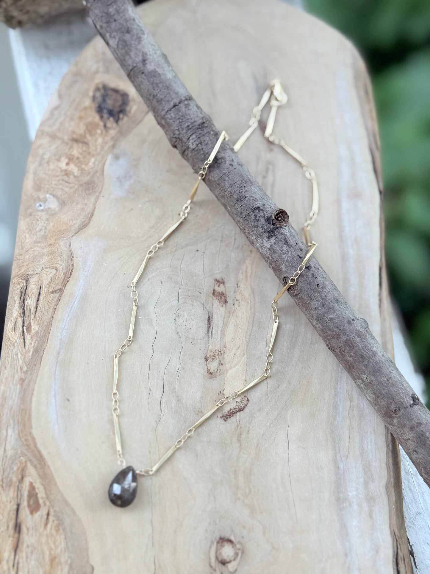 Chocolate Sapphire + Matte Gold Necklace