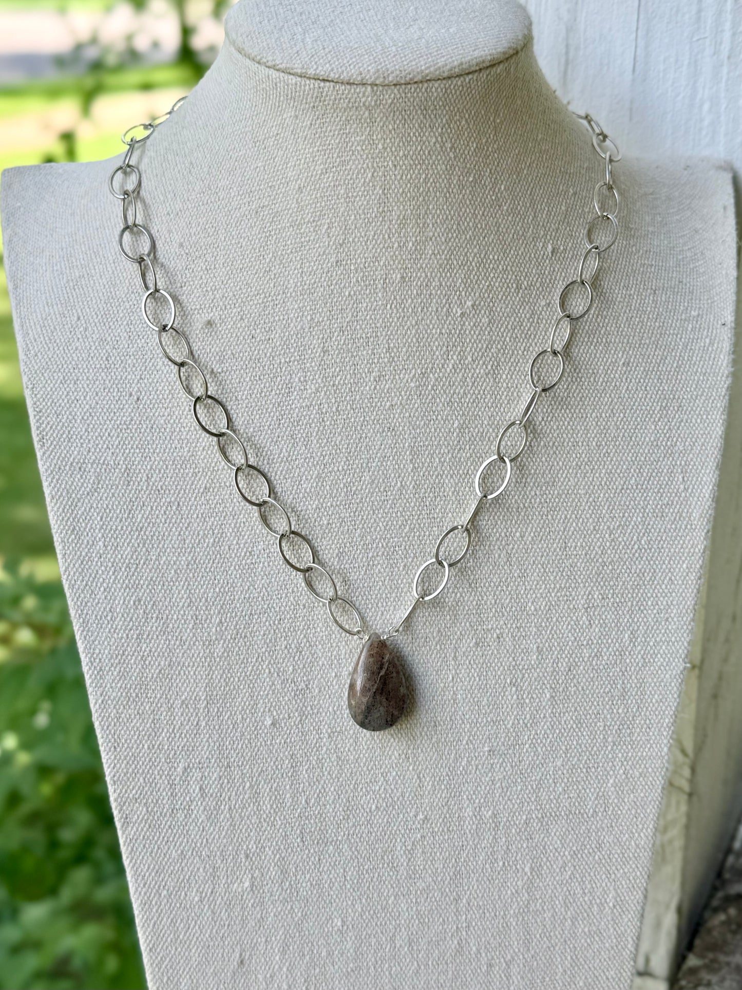 Moss Agate + Antique Silver Chain Necklace