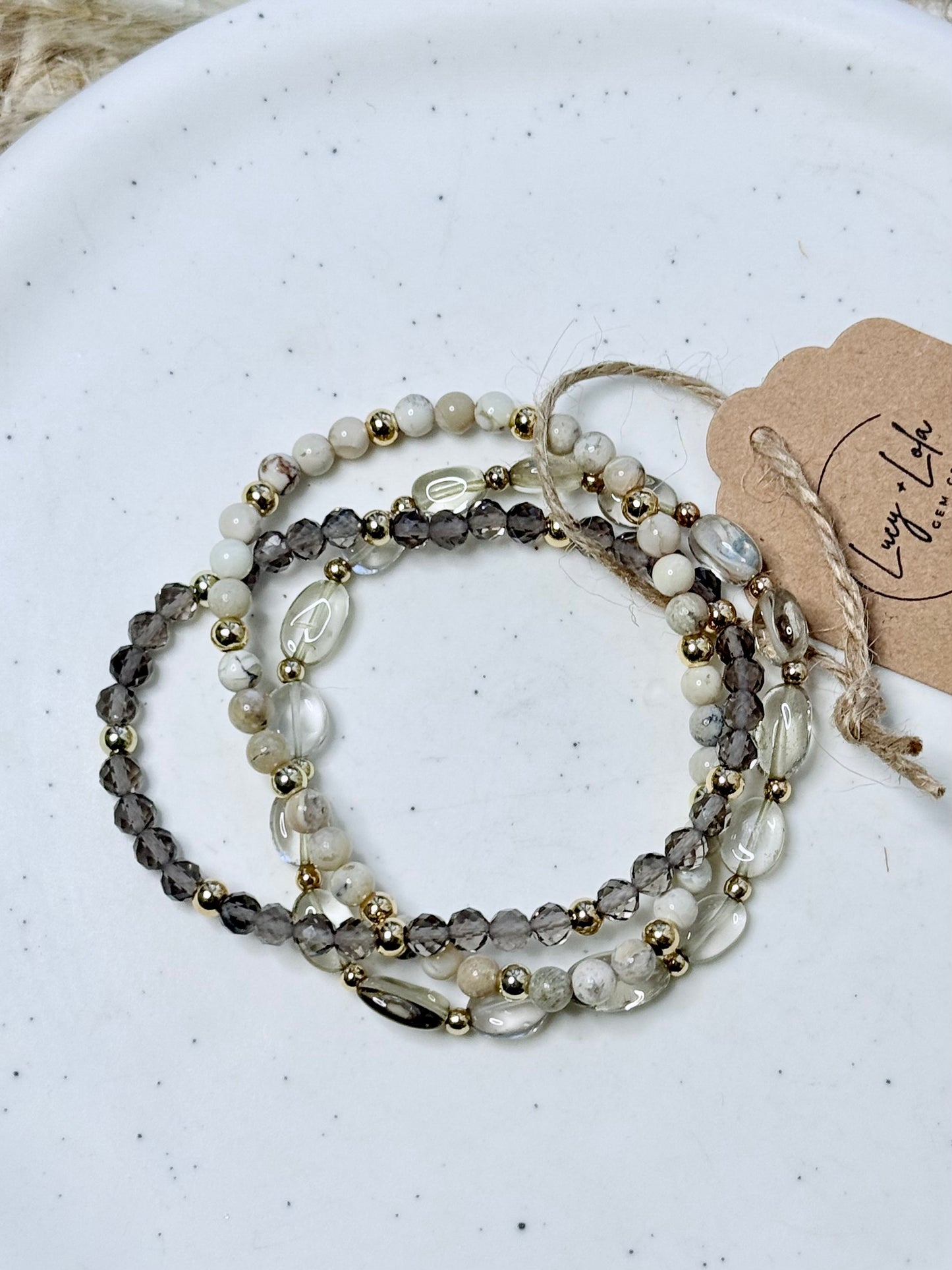 Quartz + Opal in Gold Stack (3-stack)