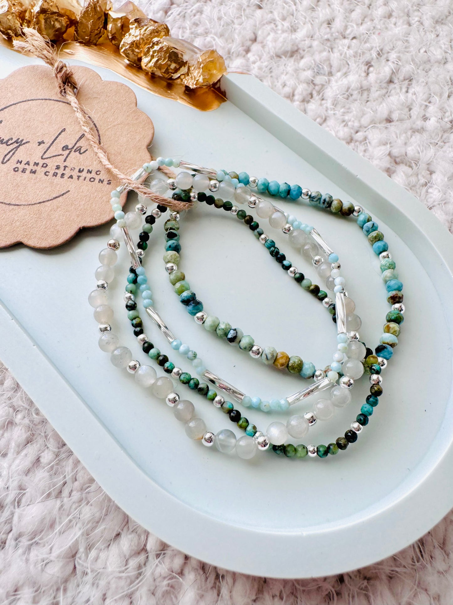 Blue + Teal in Silver (4-stack)