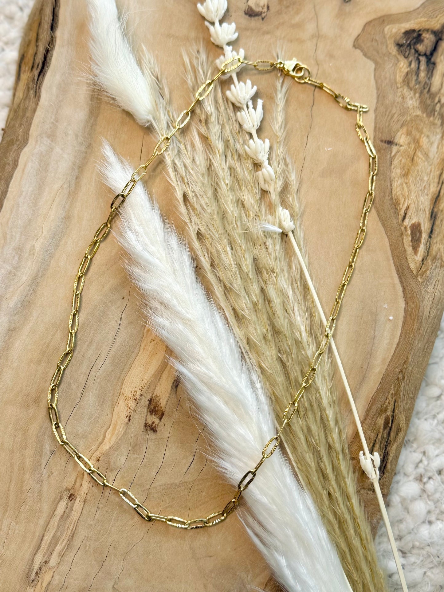 Waterproof Gold Textured Paperclip Necklace