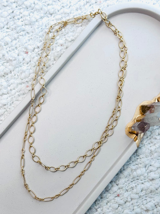 Matte Gold Embossed Duet Necklace