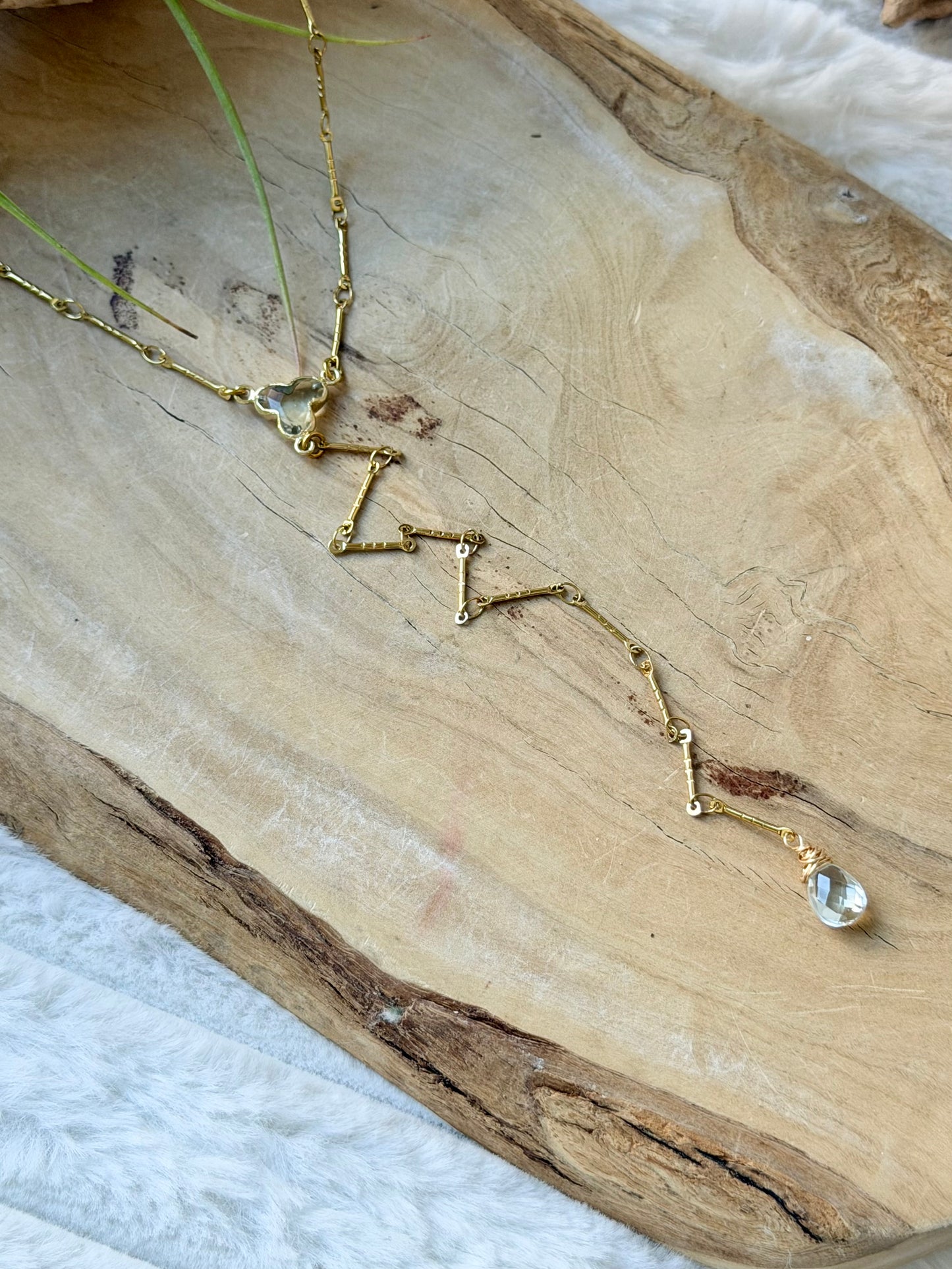 Green Amethyst + Gold Lariat Necklace