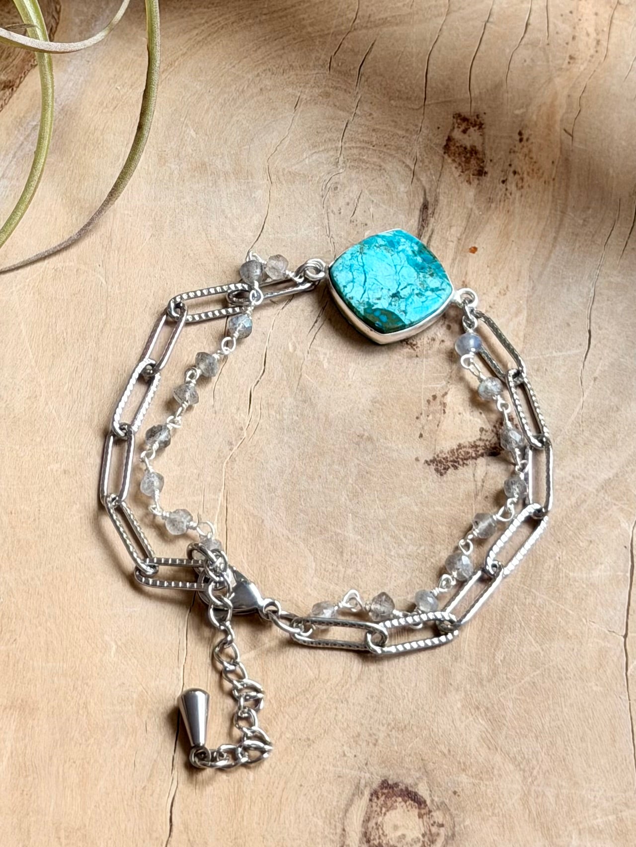 Chrysocolla + Labradorite Duet Bracelet in Stainless Steel