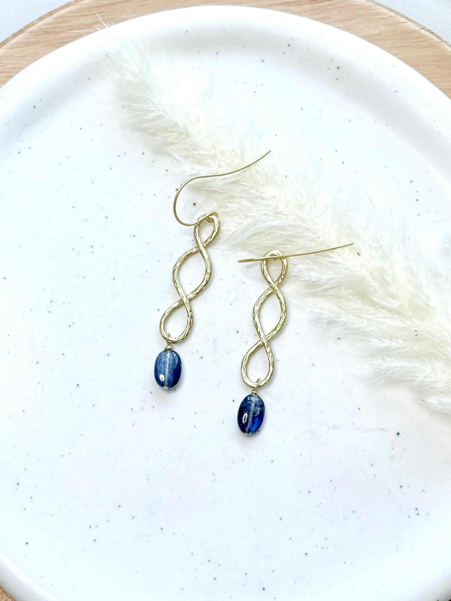 Dark Blue Kyanite + Matte Gold Infinity Earrings
