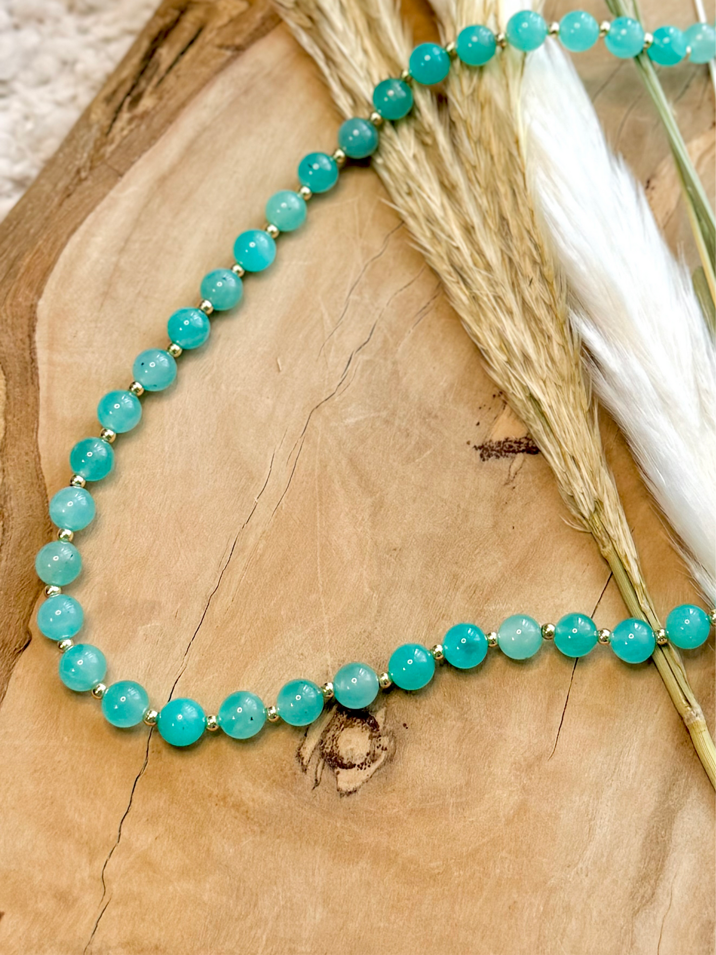 Peruvian Amazonite + Gold Beaded Necklace