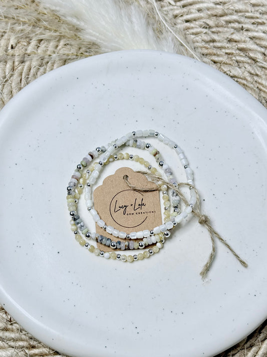 Opal + Mother of Pearl in Silver Stack (3-stack)