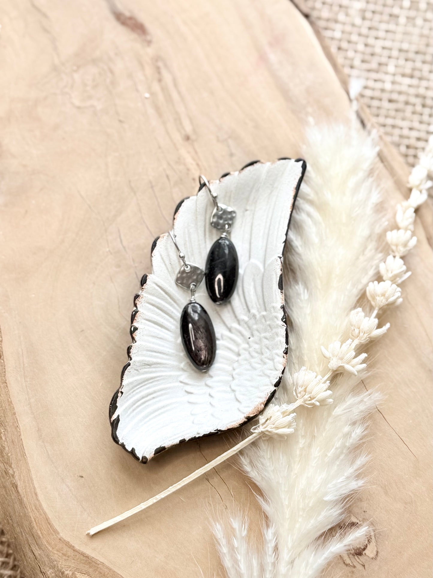 Hypersthene + Matte Silver Diamond Earrings