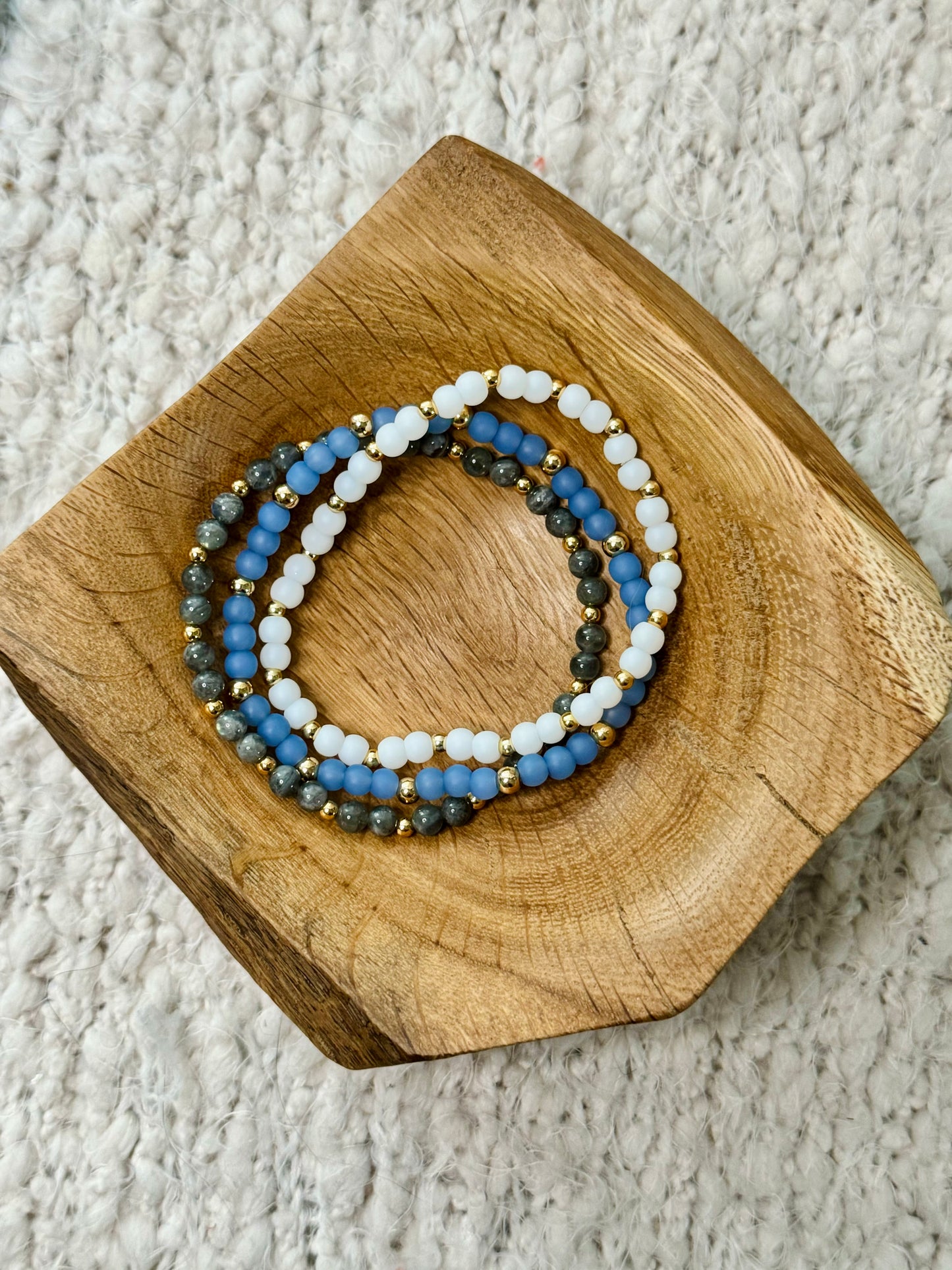 Sea Glass + Labradorite in Gold (3-stack)