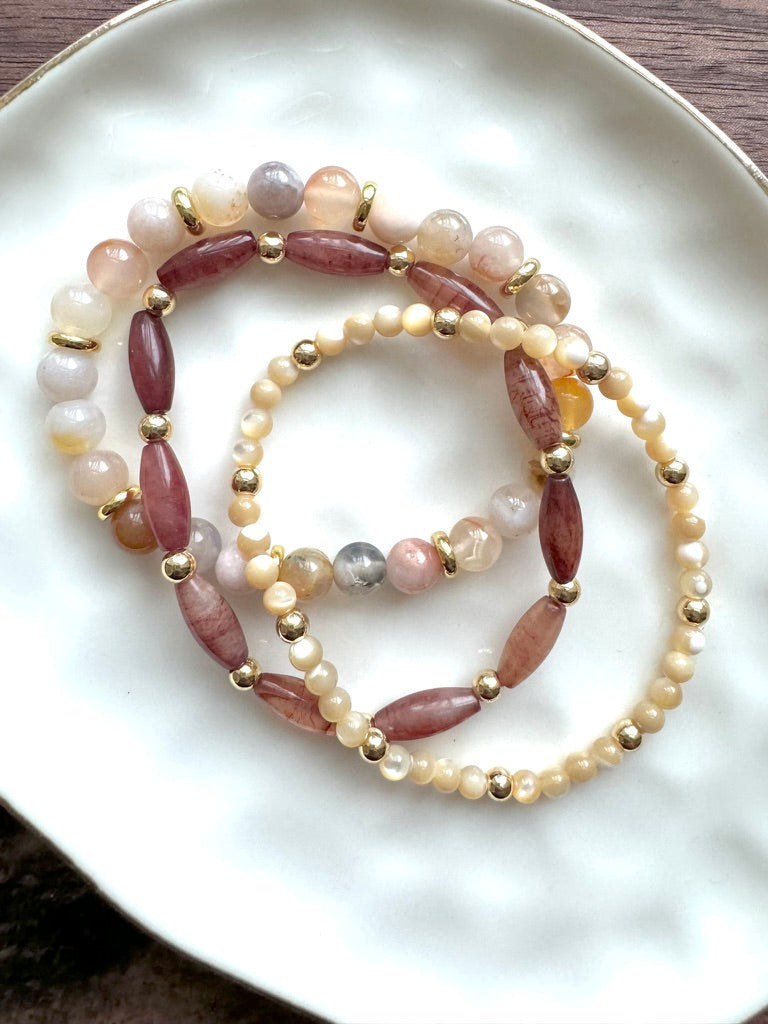 Cream + Red Gold Stack (3-stack)