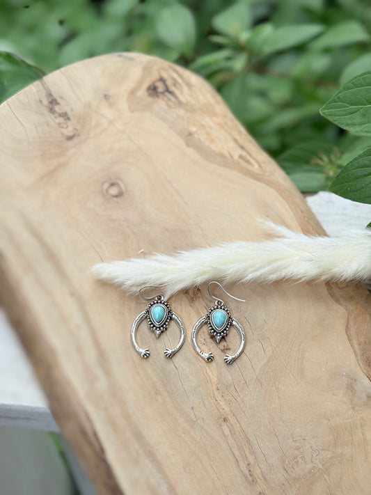 Turquoise + Silver Mini Crescent Earrings