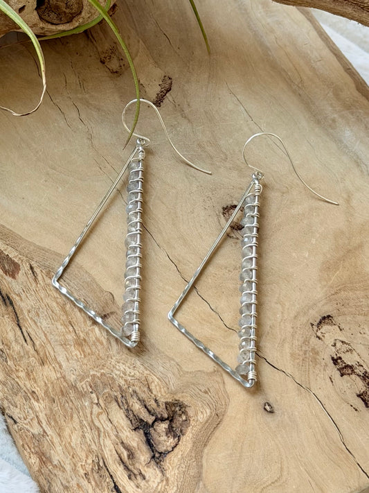 Labradorite + Silver Large Triangle Earrings