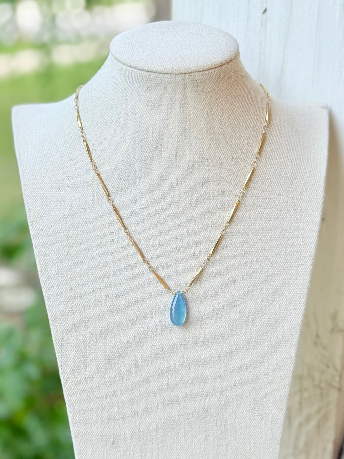 Aquamarine + Matte Gold Necklace