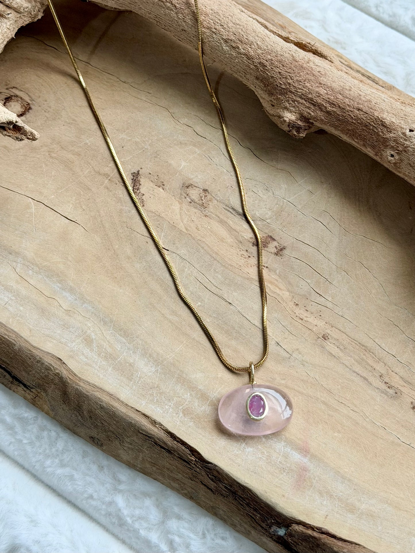 Rose Quartz + Pink Sapphire Gold Necklace
