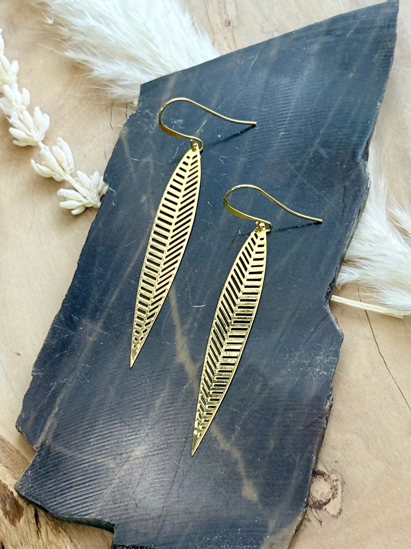 Skinny Gold Leaf Earrings
