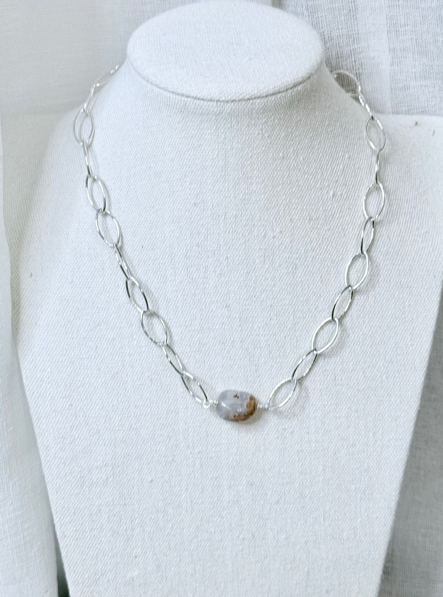 Skin on Blue Chalcedony + Silver Chunky Necklace