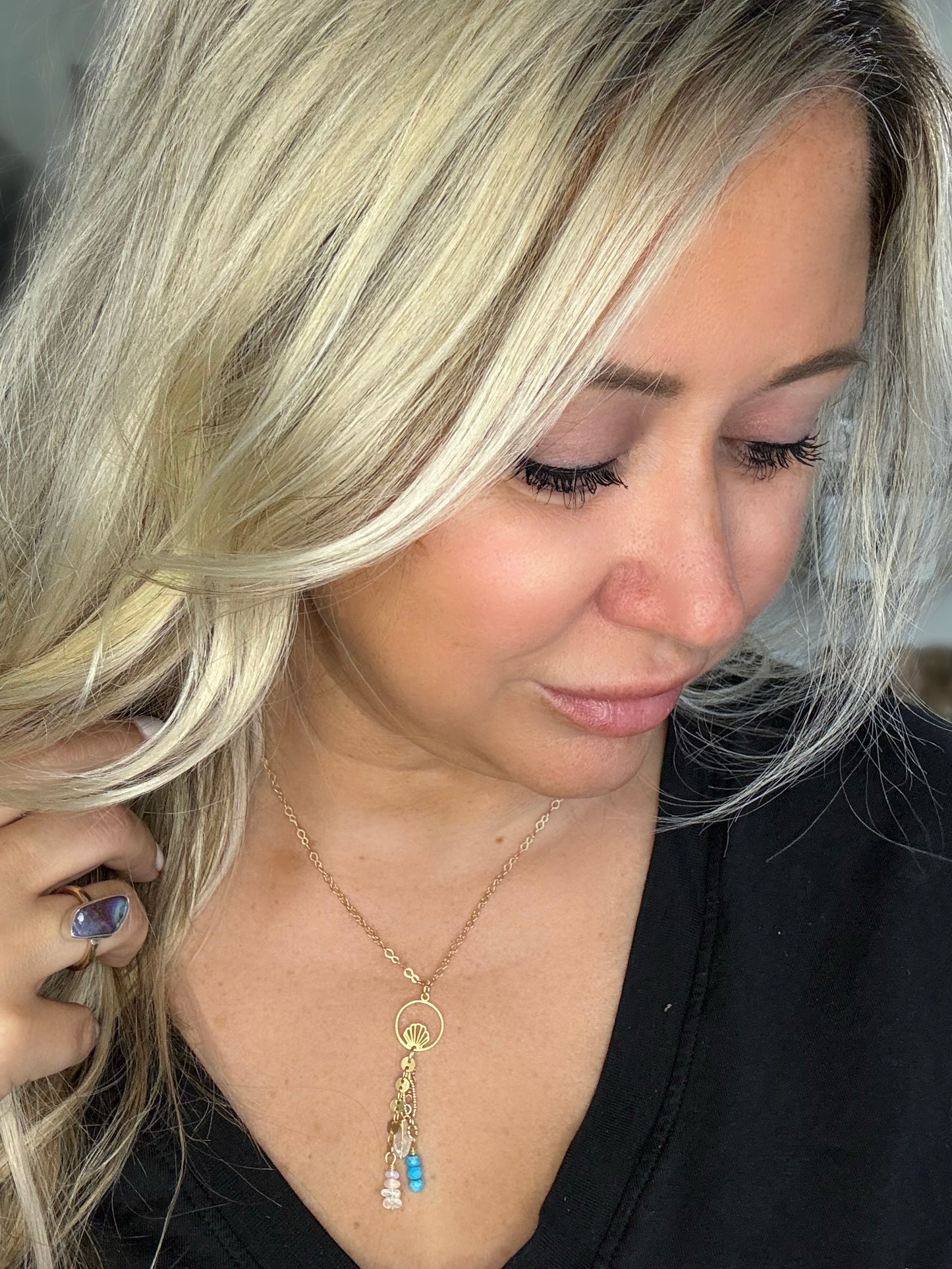 Mixed Gems + Matte Gold Mermaid Necklace