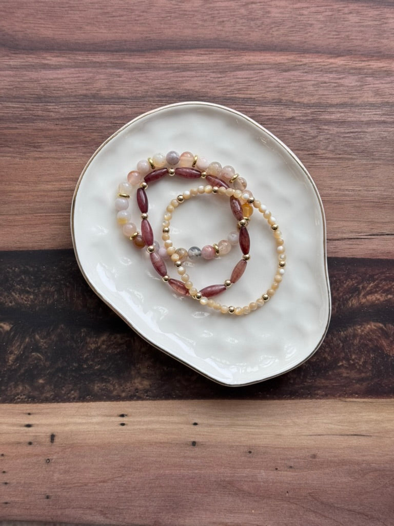 Cream + Red Gold Stack (3-stack)