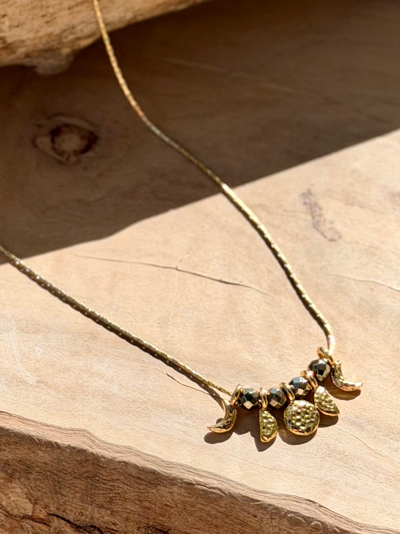 Pyrite + Gold Moon Phases Necklace