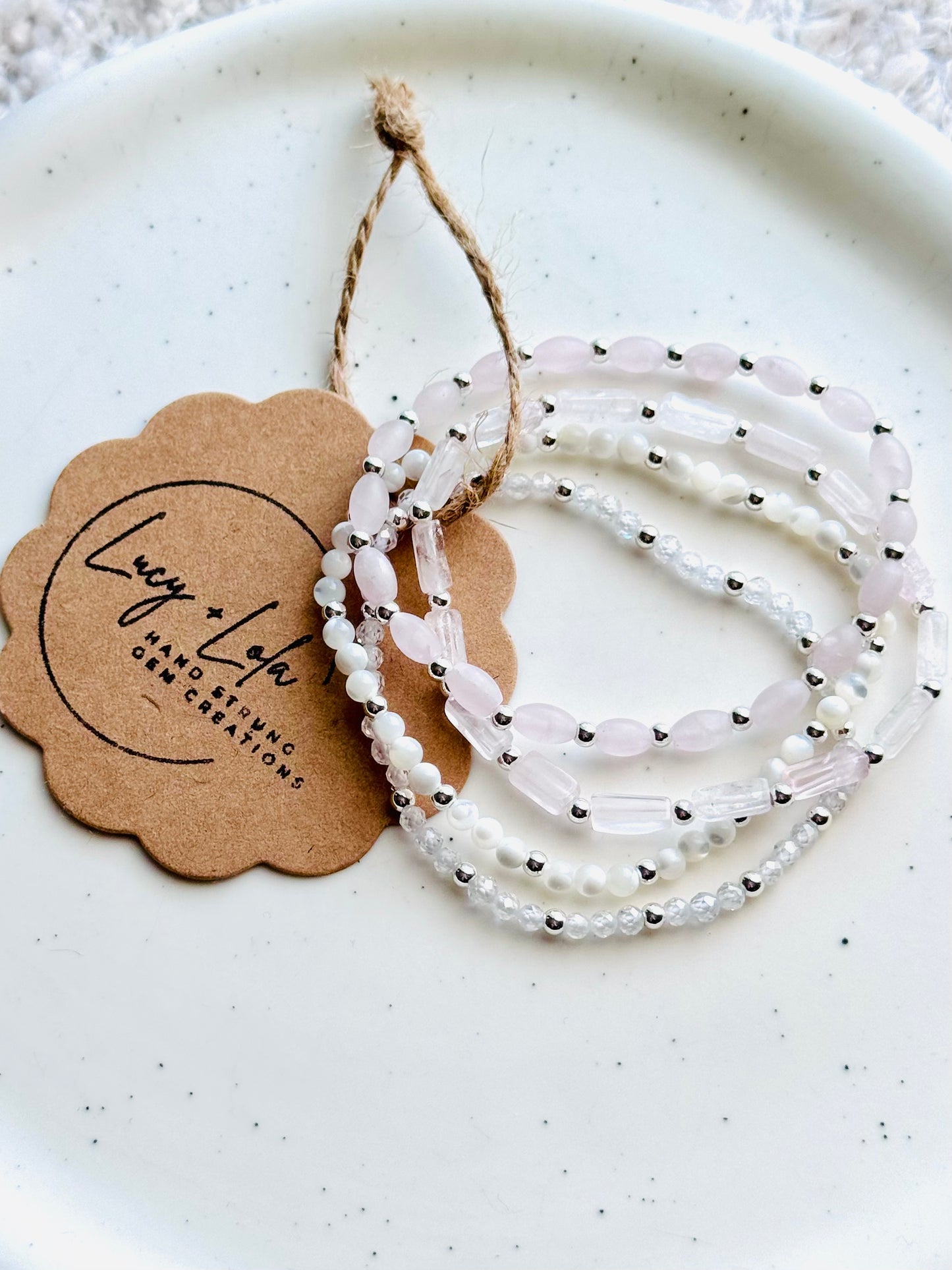 White + Pink in Silver (4-stack)