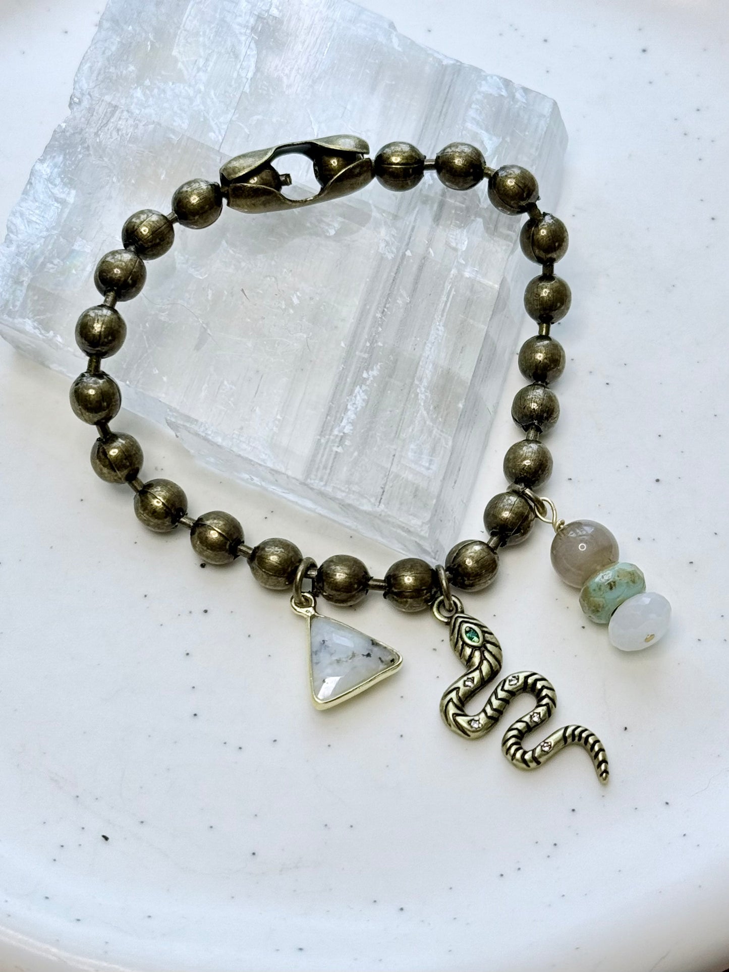Chunky Brass Ball + Snake Charm Bracelet