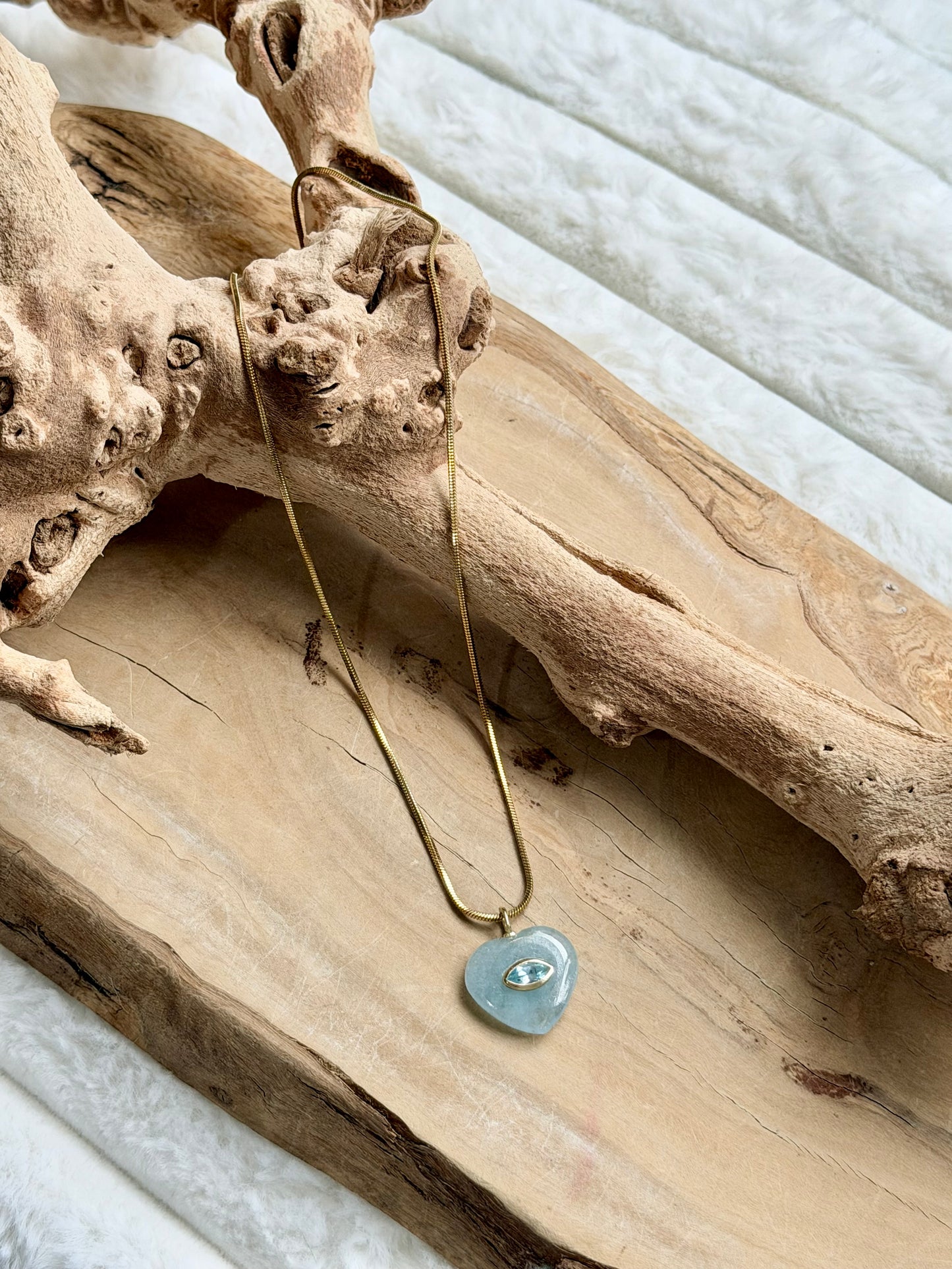 Gemstone Heart + Gold Stainless Steel Necklace
