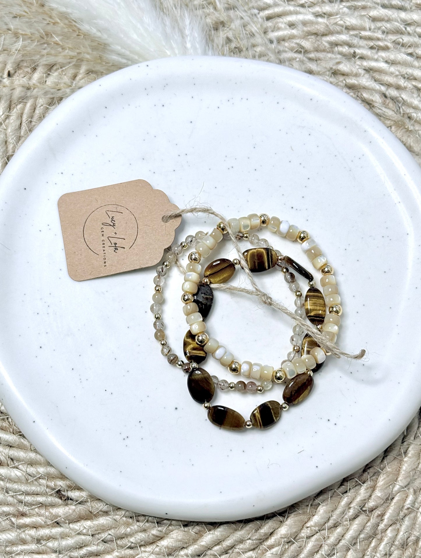 Quartz + Tiger Eye in Gold Stack (3-stack)