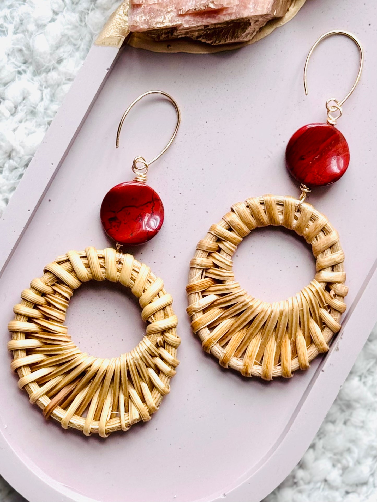 Red Jasper + Gold Rattan Earrings