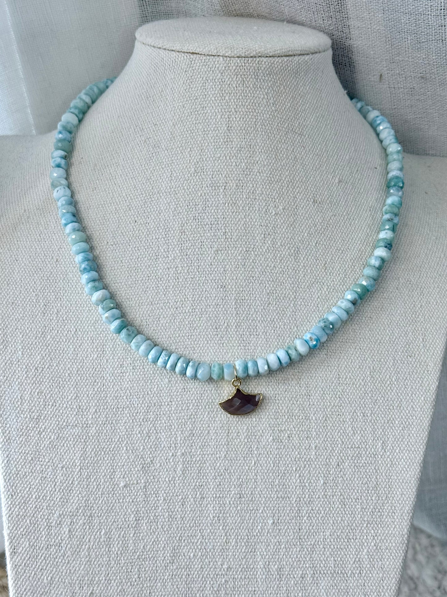 Luxe Larimar + Chocolate Moonstone Eye Pendant Necklace