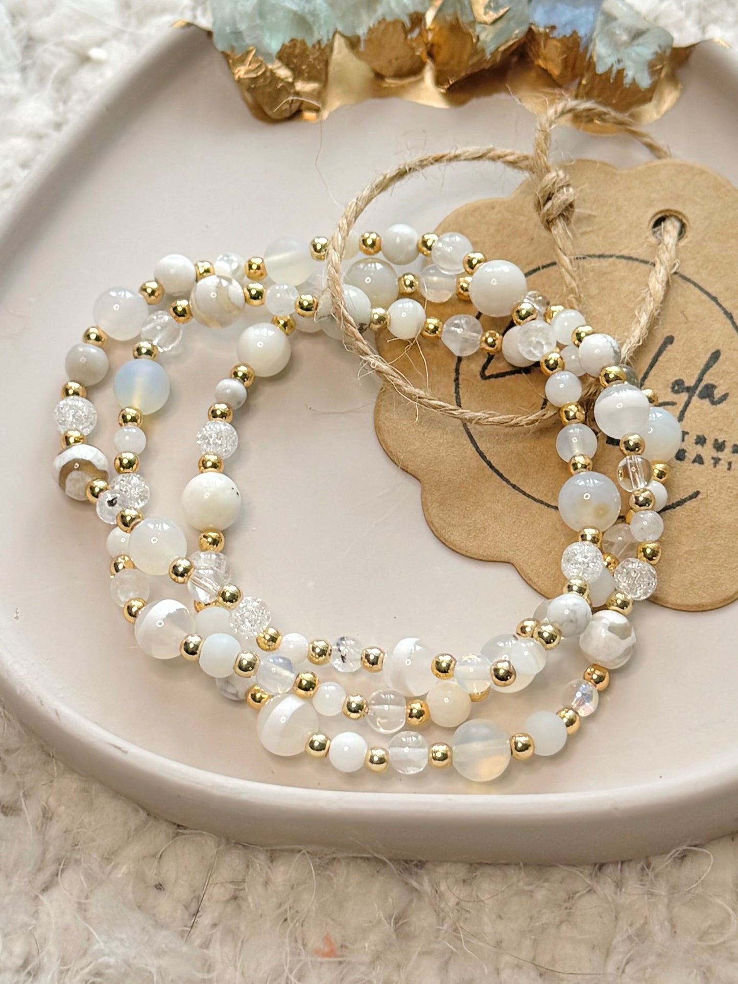 Mixed White Gems + Gold (3-stack)