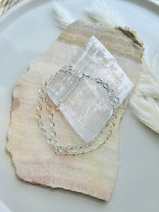 Silver Duet Anklet (Figaro Chains)
