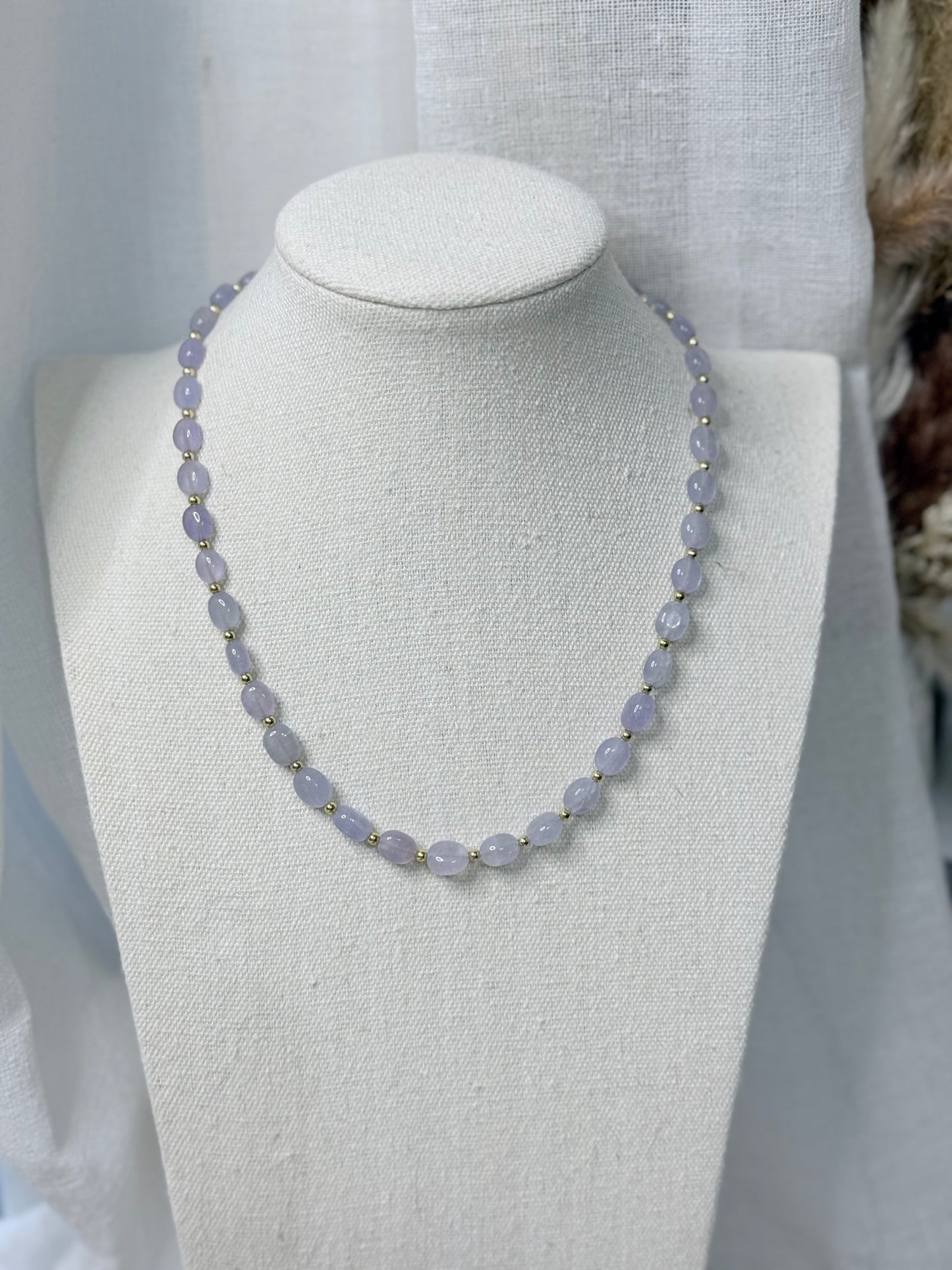 Lavender Quartz + Gold Beaded Necklace