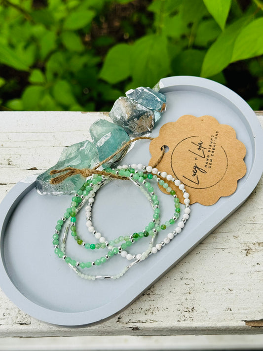 Green + White in Silver Stack (4-stack)